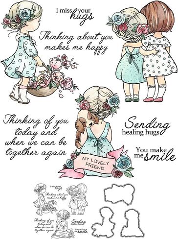Lovely Girls Friends Great Friendship Clear Stamps and Metal Cutting Dies Set with Plastic Envelope Box for Card Making DIY Albums Crafts Decor Scrapbooking Supplies Silicone Stamps Knife Mold in Saudi Arabia