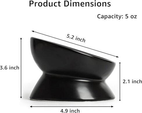 YINGFAN Cat Bowls Ceramic Elevated Cat Bowls with Tilted Design Anti Vomiting Raised Bowl for Indoor Cats (Black, 5oz) in Saudi Arabia