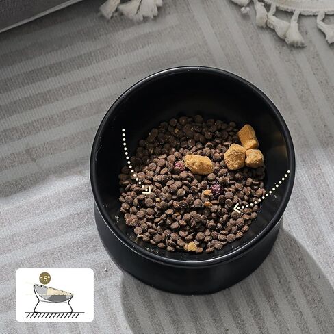 YINGFAN Cat Bowls Ceramic Elevated Cat Bowls with Tilted Design Anti Vomiting Raised Bowl for Indoor Cats (Black, 5oz) in Saudi Arabia