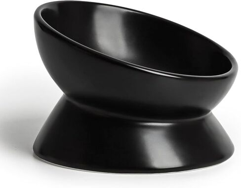 YINGFAN Cat Bowls Ceramic Elevated Cat Bowls with Tilted Design Anti Vomiting Raised Bowl for Indoor Cats (Black, 5oz) in Saudi Arabia