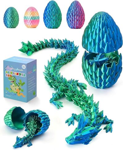 3D-Printed Toys – Snake Egg with Poseable Crystal Serpent, Reusable Treasure Chest. Gift for Fidget, Mythology Fans, Kids. (Bluegreen) in Saudi Arabia