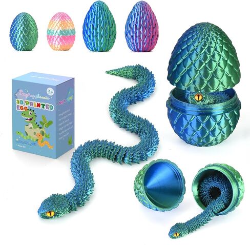 3D-Printed Toys – Snake Egg with Poseable Crystal Serpent, Reusable Treasure Chest. Gift for Fidget, Mythology Fans, Kids. (Bluegreen) in Saudi Arabia