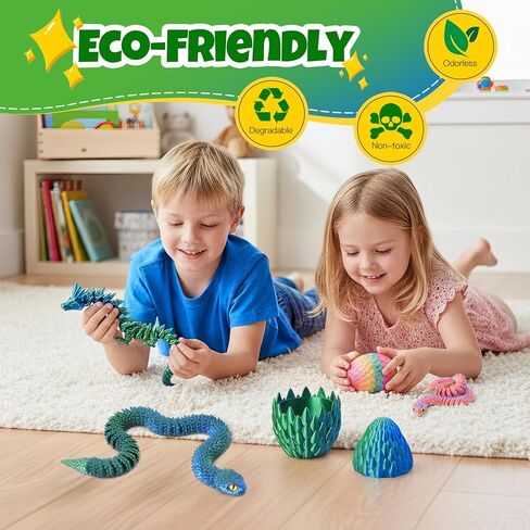 3D-Printed Toys – Snake Egg with Poseable Crystal Serpent, Reusable Treasure Chest. Gift for Fidget, Mythology Fans, Kids. (Bluegreen) in Saudi Arabia