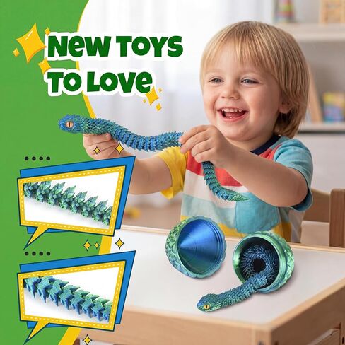 3D-Printed Toys – Snake Egg with Poseable Crystal Serpent, Reusable Treasure Chest. Gift for Fidget, Mythology Fans, Kids. (Bluegreen) in Saudi Arabia