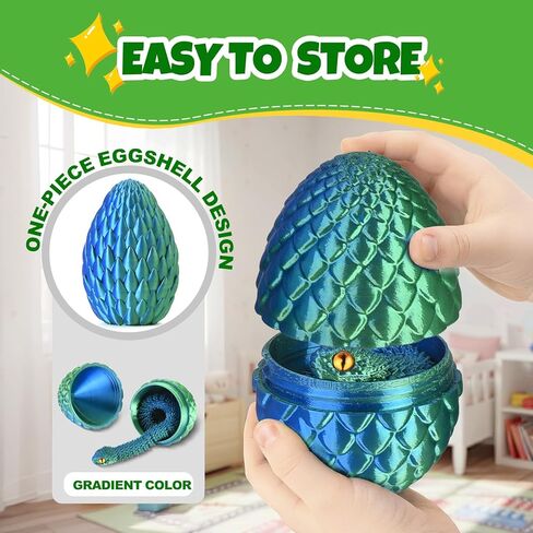 3D-Printed Toys – Snake Egg with Poseable Crystal Serpent, Reusable Treasure Chest. Gift for Fidget, Mythology Fans, Kids. (Bluegreen) in Saudi Arabia
