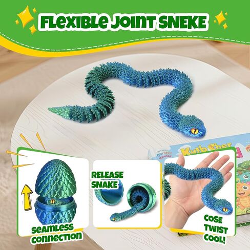 3D-Printed Toys – Snake Egg with Poseable Crystal Serpent, Reusable Treasure Chest. Gift for Fidget, Mythology Fans, Kids. (Bluegreen) in Saudi Arabia