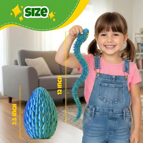 3D-Printed Toys – Snake Egg with Poseable Crystal Serpent, Reusable Treasure Chest. Gift for Fidget, Mythology Fans, Kids. (Bluegreen) in Saudi Arabia
