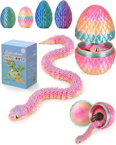 3D-Printed Toys – Snake Egg with Poseable Crystal Serpent, Reusable Treasure Chest. Gift for Fidget, Mythology Fans, Kids. (Bluegreen) in Saudi Arabia