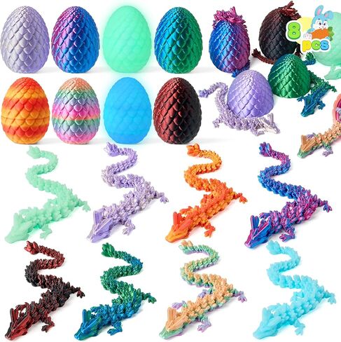JOYIN 8 Pcs 3D Printed Dragon Eggs with Colorful Dragon, Articulated Magic Toys, Easter Basket Stuffers for Kids Party Favors, Goodie Bag Fillers, Easter Egg Hunt, Classroom Prize Supplies Gifts in Saudi Arabia