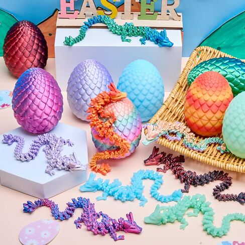 JOYIN 8 Pcs 3D Printed Dragon Eggs with Colorful Dragon, Articulated Magic Toys, Easter Basket Stuffers for Kids Party Favors, Goodie Bag Fillers, Easter Egg Hunt, Classroom Prize Supplies Gifts in Saudi Arabia