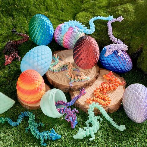JOYIN 8 Pcs 3D Printed Dragon Eggs with Colorful Dragon, Articulated Magic Toys, Easter Basket Stuffers for Kids Party Favors, Goodie Bag Fillers, Easter Egg Hunt, Classroom Prize Supplies Gifts in Saudi Arabia