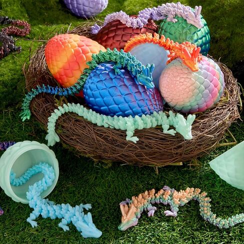 JOYIN 8 Pcs 3D Printed Dragon Eggs with Colorful Dragon, Articulated Magic Toys, Easter Basket Stuffers for Kids Party Favors, Goodie Bag Fillers, Easter Egg Hunt, Classroom Prize Supplies Gifts in Saudi Arabia