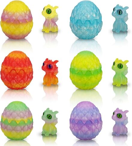 Anditoy 6 PCS Prefilled 3D Printed Easter Eggs Crystal Mini Dragon Eggs with Toys Inside for Kids Boys Girls Easter Basket Stuffers Gifts Party Favors in Kuwait