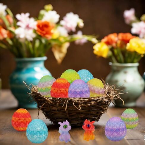 Anditoy 6 PCS Prefilled 3D Printed Easter Eggs Crystal Mini Dragon Eggs with Toys Inside for Kids Boys Girls Easter Basket Stuffers Gifts Party Favors in Kuwait