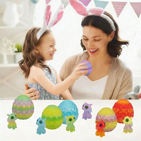 Anditoy 6 PCS Prefilled 3D Printed Easter Eggs Crystal Mini Dragon Eggs with Toys Inside for Kids Boys Girls Easter Basket Stuffers Gifts Party Favors in Kuwait