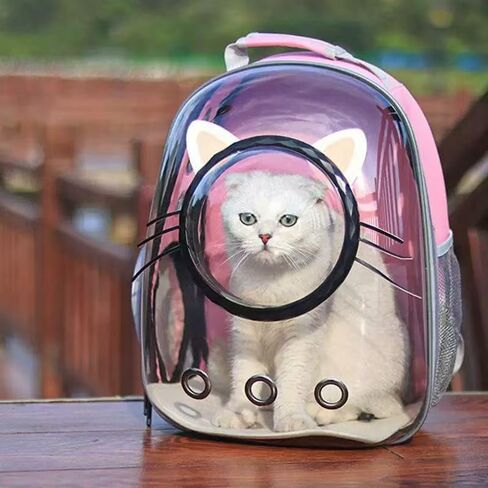 Pet Carrier Cat Space Capsule - Large Capacity Transparent Backpack | Hidden Ventilation Design for Portable Travel | Cat Walking/Travel/Outdoor - Dedicated Backpack for Small to Medium Cats in Saudi Arabia