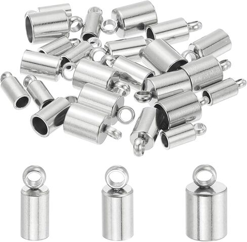 MECCANIXITY Stainless Steel Cord End Caps 2/3/4mm ID, Barrel End Tips Terminators Cord Finding for DIY Jewelry Making Necklace Bracelets Tassels Supplies, 30 Pack, Silver Tone in Saudi Arabia