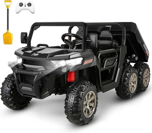 Hikole 2 Seater Ride on Car with Remote, 24V Kids Electric Cars w/Dump Bed, 6 Suspension, 4WD, 3 Speeds, Music, Storage Trunk-6x6 Ride On UTV Truck for Big Kids Boys Girls Age 3-8, Black in Saudi Arabia