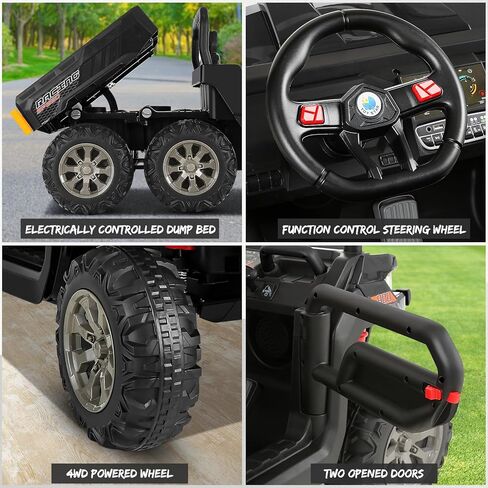 Hikole 2 Seater Ride on Car with Remote, 24V Kids Electric Cars w/Dump Bed, 6 Suspension, 4WD, 3 Speeds, Music, Storage Trunk-6x6 Ride On UTV Truck for Big Kids Boys Girls Age 3-8, Black in Saudi Arabia