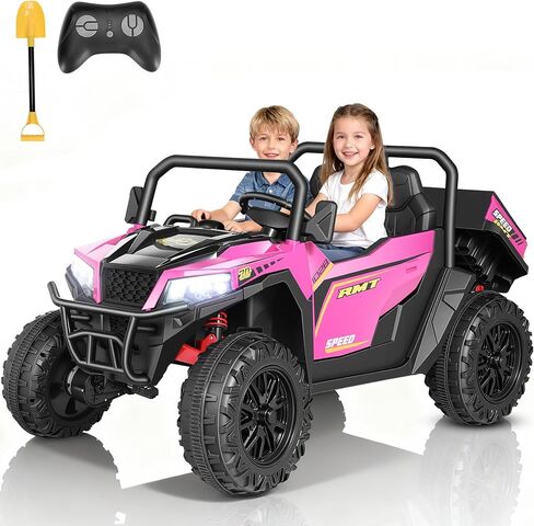 funtok 24v 2 مقاعد ركوب على ألعاب utv للأطفال الكبار، 4wd xl شاحنة قلابة للركوب مع جهاز تحكم عن بعد، محركات 4 × 200 واط، سرير تفريغ بمحرك، بداية ناعمة، 5 ميلا في الساعة، أضواء، بلوتوث، سيارات قابلة للقيادة للأطفال (أحمر) in Kuwait