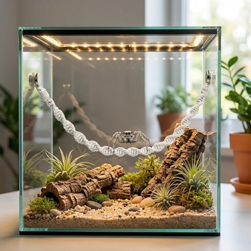 2 PCS Jumping Spider Rope Bridge Swings, Magnetic Mounting Jumping Spiders Climbing Rope, Braided Spider Twine Ladders Accessories for Pet Tiny Animals Enclosure Decorations in Kuwait