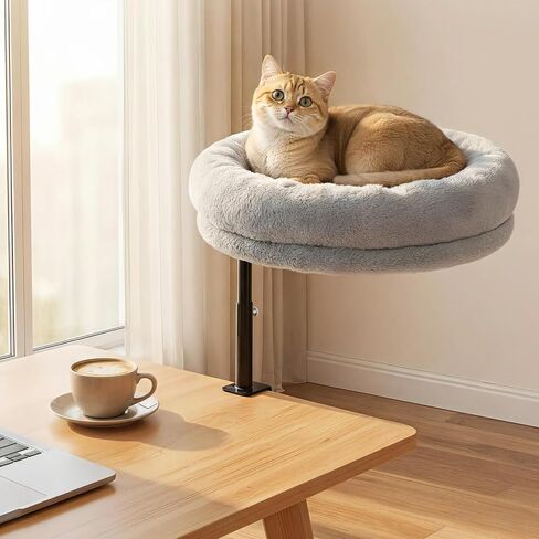 Sunhoo Cat Desk Bed 360° Rotating Height Adjustable Desktop Mount Hammock Kitten Perch Easy Setup Kitty Nest Table Clamp-on Attachment for Indoor Cats Washable 17" Diameter Hold Up to 40lbs（Green） in Kuwait