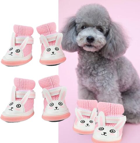 Mesh Dog Shoes, Pink Breathable Dog Boots for Summer Hot Pavement, Cute Comfortable Slip Resistant Dog Boots Paw Protectors with Breathable Rubber Sole for Small Medium Large Dogs Pink in Saudi Arabia