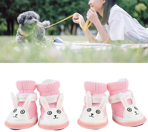 Mesh Dog Shoes, Pink Breathable Dog Boots for Summer Hot Pavement, Cute Comfortable Slip Resistant Dog Boots Paw Protectors with Breathable Rubber Sole for Small Medium Large Dogs Pink in Saudi Arabia