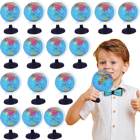 16 Pcs 3.4 Inches Mini World Globes Rotating Geographic Earth Map Globe with Stand for Learning Educational Classroom Desk Table Decoration, Blue in Saudi Arabia