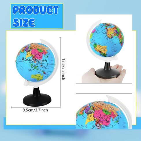 16 Pcs 3.4 Inches Mini World Globes Rotating Geographic Earth Map Globe with Stand for Learning Educational Classroom Desk Table Decoration, Blue in Saudi Arabia