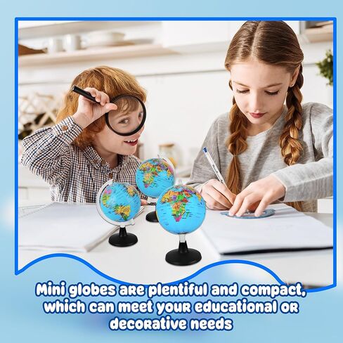 16 Pcs 3.4 Inches Mini World Globes Rotating Geographic Earth Map Globe with Stand for Learning Educational Classroom Desk Table Decoration, Blue in Saudi Arabia
