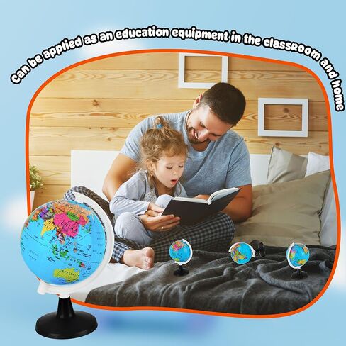 16 Pcs 3.4 Inches Mini World Globes Rotating Geographic Earth Map Globe with Stand for Learning Educational Classroom Desk Table Decoration, Blue in Saudi Arabia