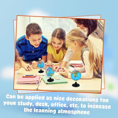 16 Pcs 3.4 Inches Mini World Globes Rotating Geographic Earth Map Globe with Stand for Learning Educational Classroom Desk Table Decoration, Blue in Saudi Arabia