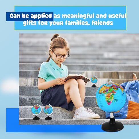 16 Pcs 3.4 Inches Mini World Globes Rotating Geographic Earth Map Globe with Stand for Learning Educational Classroom Desk Table Decoration, Blue in Saudi Arabia