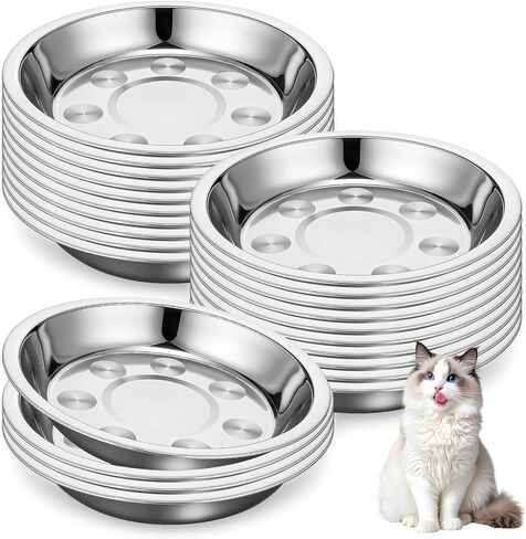 Giantree 24 Pcs Shallow Wide Stainless Steel Cat Bowls, Whisker Fatigue Relief Metal Pet Dishes Cat Food Feeding Plates Replacement for Small Dogs Cats and Other Small Animals in Saudi Arabia