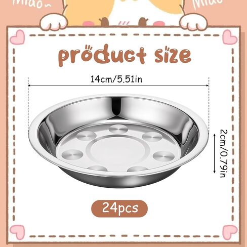 Giantree 24 Pcs Shallow Wide Stainless Steel Cat Bowls, Whisker Fatigue Relief Metal Pet Dishes Cat Food Feeding Plates Replacement for Small Dogs Cats and Other Small Animals in Saudi Arabia