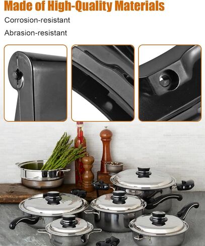 قطعتان من المقبض الجانبي البديل مناسب لـ Salad-Master Vintage Pre-1994 18-8 Tri-Clad، T304-S، أواني طهي 5 نجوم، مناسبة لأواني 3 و4 Qt in Kuwait