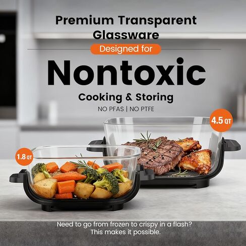 Kismile Air Fryer 4.5QT & 1.8QT, Premium Non Toxic Glass Containers with Lids, 105–400°F, Precise Heating for Even Results, Air Fry, Grill, Bake, Roast, Reheat, Keep Warm, 120V, Creamy in Saudi Arabia