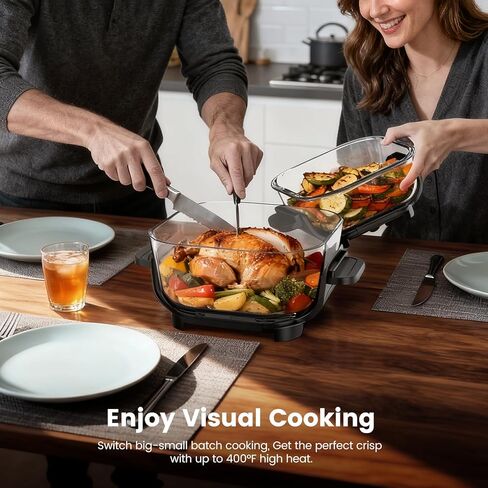 Kismile Air Fryer 4.5QT & 1.8QT, Premium Non Toxic Glass Containers with Lids, 105–400°F, Precise Heating for Even Results, Air Fry, Grill, Bake, Roast, Reheat, Keep Warm, 120V, Creamy in Saudi Arabia