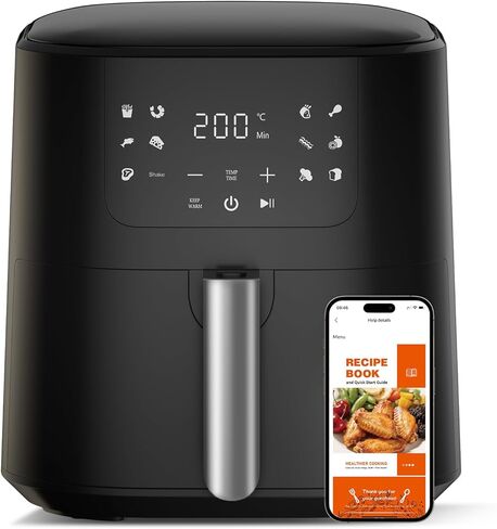 QIDO Air Fryer 8-in-1 with 5 QT Capacity,180°-450°F Precision Heating, Air Fry, Roast, Broil, Reheats, Dehydrates, Less Oil, Features Shake Reminder, Large Touch Display with Auto Menus, Compact Black in Saudi Arabia