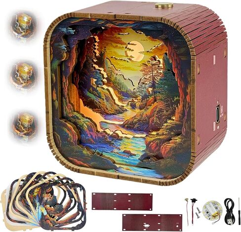 3D Wooden Puzzle Night Light DIY LED Art Lamp Kit for Adults Desk Decor Relaxing Craft Project Table Ornament and Unique Gift (Starry Cat) in Saudi Arabia