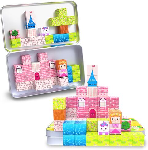 مكعبات مغناطيسية صغيرة، 45 قطعة مكعبات بناء مغناطيسية للسفر مع علبة حديدية، مغناطيسات للأميرة للفتيات من سن 4 إلى 8 سنوات، ألعاب بناء مونتيسوري الحسية للأطفال، هدايا عيد الميلاد. in Kuwait