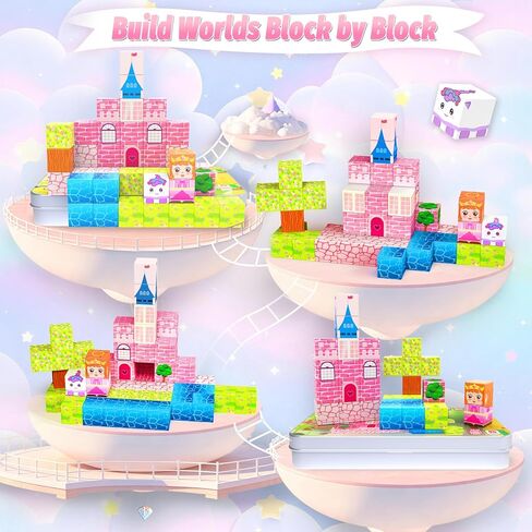 مكعبات مغناطيسية صغيرة، 45 قطعة مكعبات بناء مغناطيسية للسفر مع علبة حديدية، مغناطيسات للأميرة للفتيات من سن 4 إلى 8 سنوات، ألعاب بناء مونتيسوري الحسية للأطفال، هدايا عيد الميلاد. in Kuwait