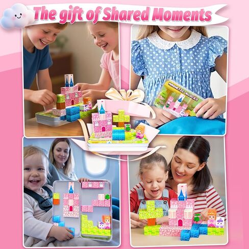 مكعبات مغناطيسية صغيرة، 45 قطعة مكعبات بناء مغناطيسية للسفر مع علبة حديدية، مغناطيسات للأميرة للفتيات من سن 4 إلى 8 سنوات، ألعاب بناء مونتيسوري الحسية للأطفال، هدايا عيد الميلاد. in Kuwait