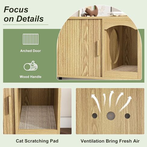 Cat Litter Box Enclosure Furniture, Fluted Hidden Litter Box Furniture with Scratching Pad, Large Wood Cat House Indoor Modern Cabinet Side End Table for Living Room, Entryway, Black in Saudi Arabia