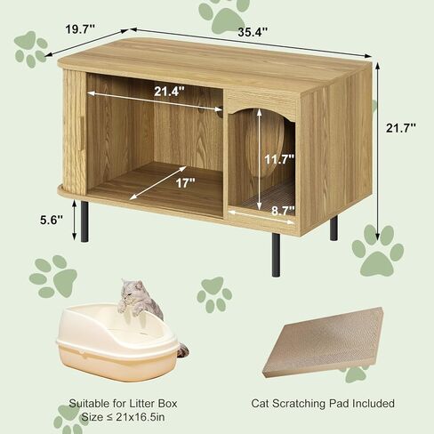 Cat Litter Box Enclosure Furniture, Fluted Hidden Litter Box Furniture with Scratching Pad, Large Wood Cat House Indoor Modern Cabinet Side End Table for Living Room, Entryway, Black in Saudi Arabia