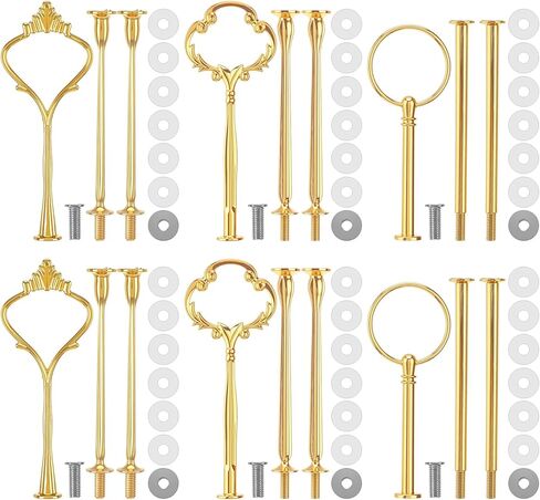 6 Sets 3 Tier Cake Stand Hardware Tiered Tray Plate Hardware Kit Heavy Metal Cake Fruit Food Plate Stand Fitting Stacking Kit for Serving Dessert Cupcake Dish Food(Simple,Black, Silver, Gold) in Saudi Arabia