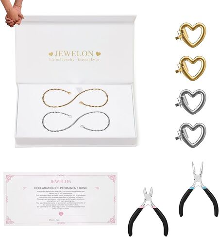Valentine’s Day Romantic Gift – Couples Permanent Bracelet Kit with Love Vow Card, 316L Stainless Steel Chain & 925 Silver Heart Clasp, Handcrafted, Ideal for Anniversary & Romantic Date Night in Saudi Arabia