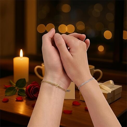 هدية رومانسية لعيد الحب - طقم أساور دائمة للأزواج مع بطاقة نذر الحب، سلسلة من الفولاذ المقاوم للصدأ سعة 316 لتر ومشبك قلب فضي عيار 925، مصنوع يدويًا، مثالي للذكرى السنوية وليلة رومانسية in Kuwait
