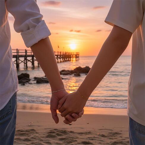 هدية رومانسية لعيد الحب - طقم أساور دائمة للأزواج مع بطاقة نذر الحب، سلسلة من الفولاذ المقاوم للصدأ سعة 316 لتر ومشبك قلب فضي عيار 925، مصنوع يدويًا، مثالي للذكرى السنوية وليلة رومانسية in Kuwait